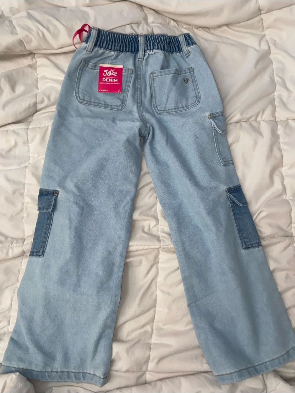 Justice Light Blue Denim Cargo Jogger Pants